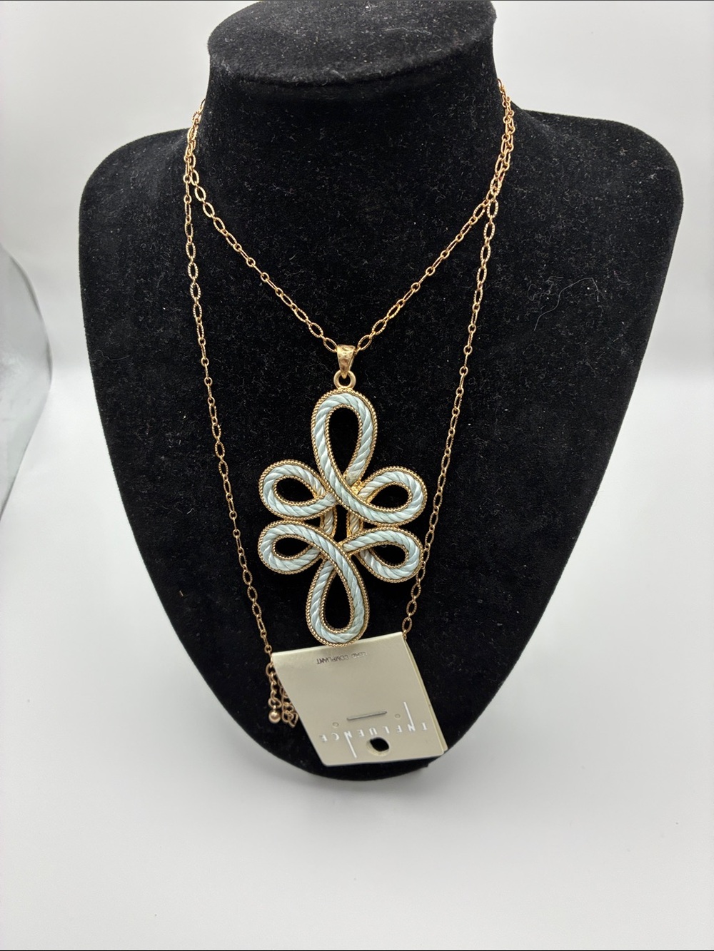 Gold-Tone Necklace with Light Blue Enamel Loop Pendant